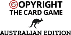 The logo for Copyright The Card Game – Australian Edition. It features a Kangaroo icon and the words 'Australian Edition' below the Copyright The Card Game logo designed by UK Copyright Literacy who created the original game.
