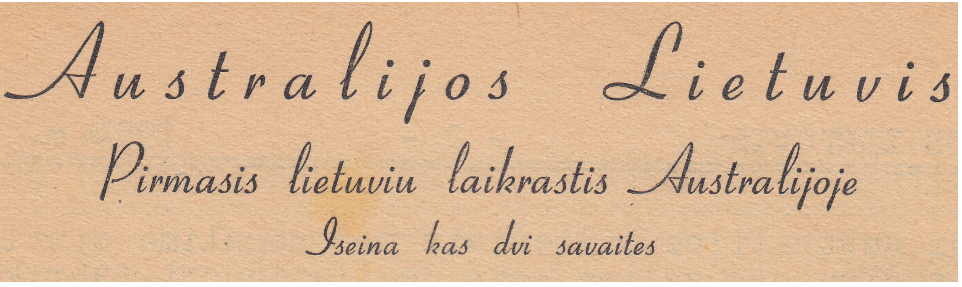 Australijos Lietuvis newspaper letterhead